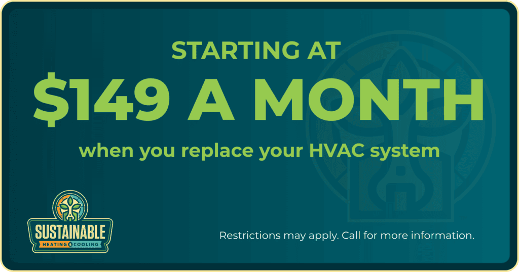 Sustainable Heating & Cooling HVAC replacement special starting at $149 per month. Call 914-383-8822 for more details.